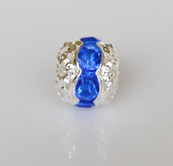 Бусина-рондель филигранная Шар со стразами 8,5х7 мм, серебро с синим
