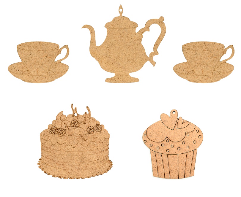 Набор заготовок Чаепитие (чайник, чашки, торт, кекс), 5шт,  ROSA Talent  2809017