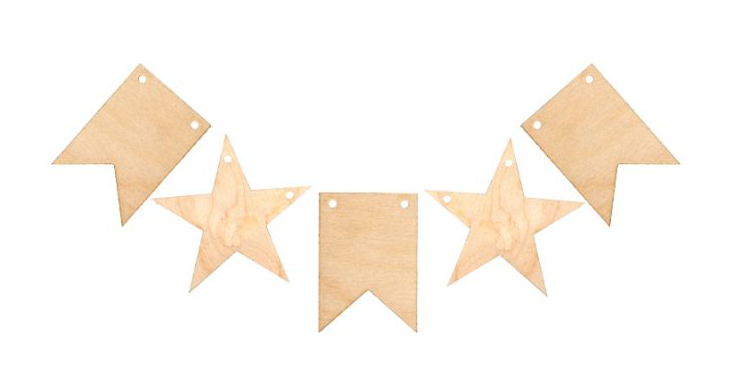 Набор заготовок для Гірлянды (звезды и флажки), из фанеры, 5 шт, ROSA TALENT 4801488
