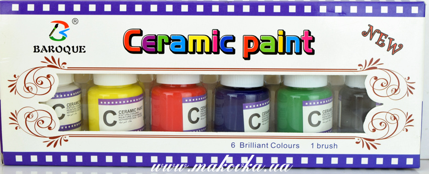 Краски для керамики Ceramic paint  BAROQUE, набор 6 шт по 25 мл