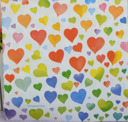 Декупажная салфетка №102 разноцветные сердечки 13309090, 1 шт