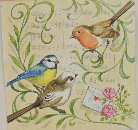Декупажная салфетка №172 птицы, ноты, письмо 1 шт