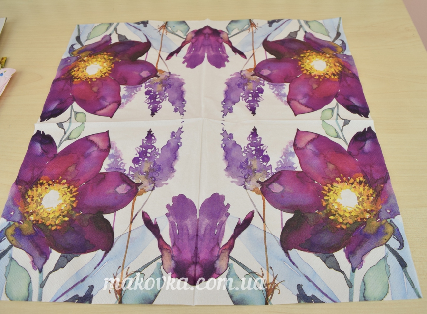 Декупажная салфетка №178 фиолетовые цветы, акварель, 1 шт