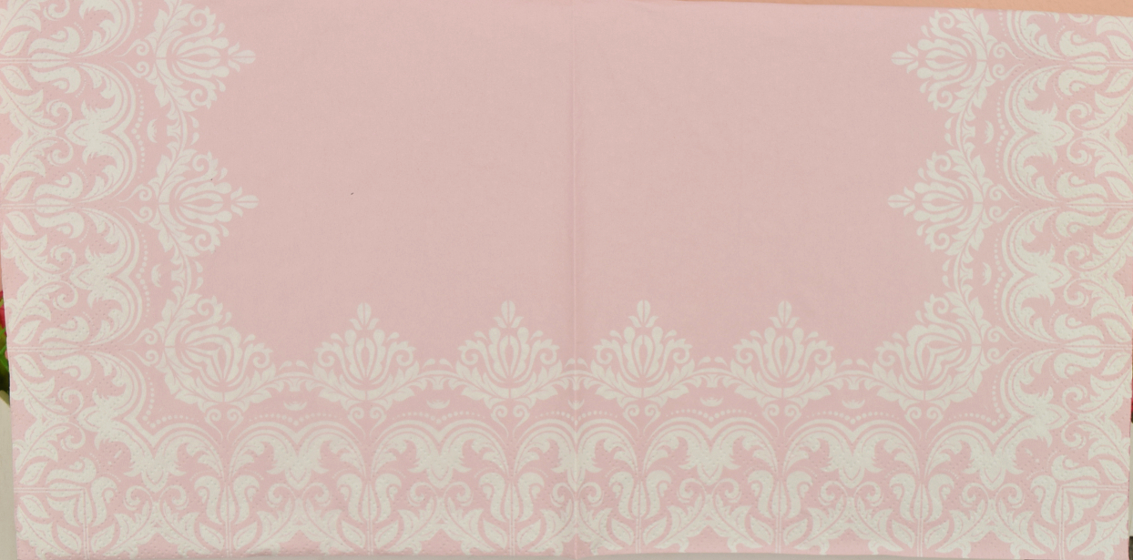 Декупажная салфетка №182 нежно-розовая с белым ажуром, 1 шт