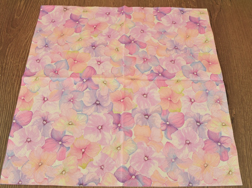 Декупажная салфетка №189, цветы гортензии розово-сиреневые, 1 шт 
