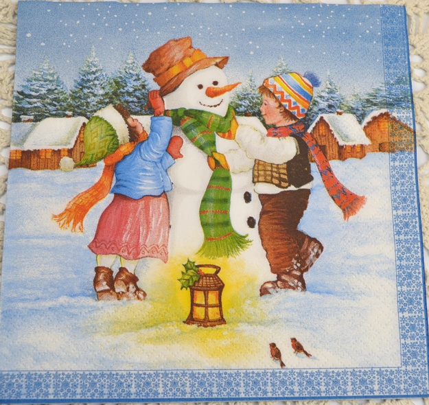 Декупажная салфетка №50 Снеговик и дети