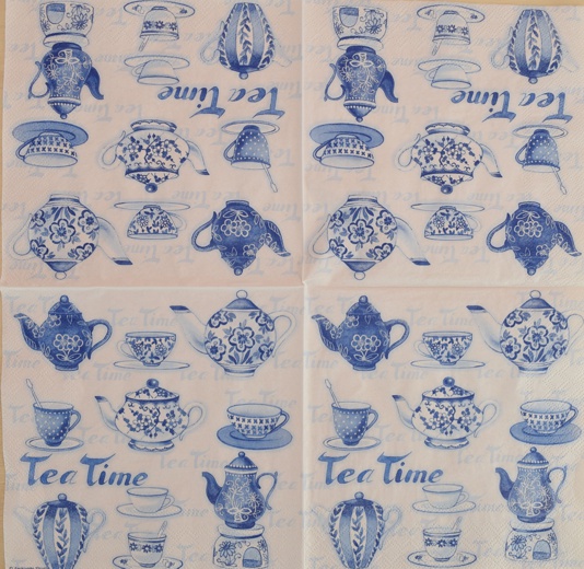 Декупажная салфетка №79 Чайный сервиз в голубых тонах
