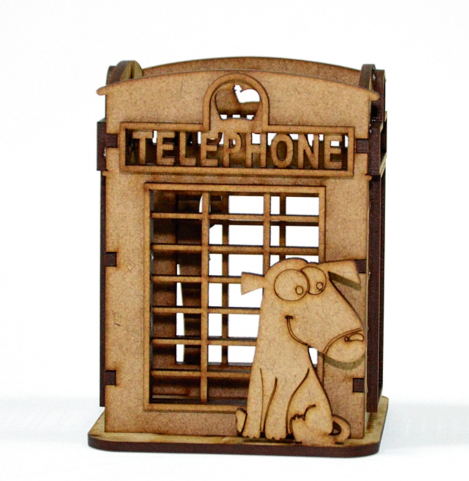 Подставка для ручек (стакан) Телефонная будка (Полисмен и собака) PEN001-1, МДФ, 8,3х11х8,3 см, ТМ Zabava