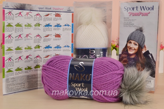  полушерстяная пряжа Sport Wool ponpon Nako