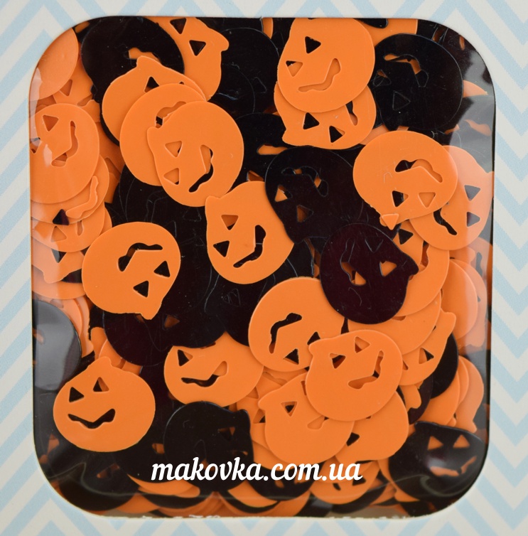 Конфетти Пайетки Halloween (тыквочки), два цвета оранжевые и черные, 12 г. Santi 741495