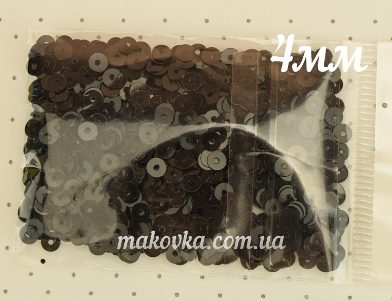 038 Паетки плоскі, розмір  4 мм, 5 г, чорні, Дубаї