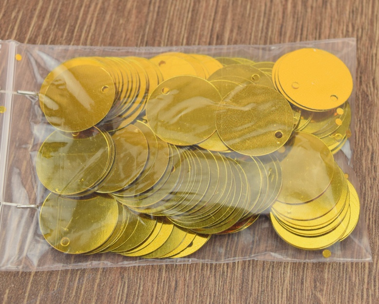 Круглые пайетки-монетки , диаметр 15мм, плоские, залотого цвета, 10г