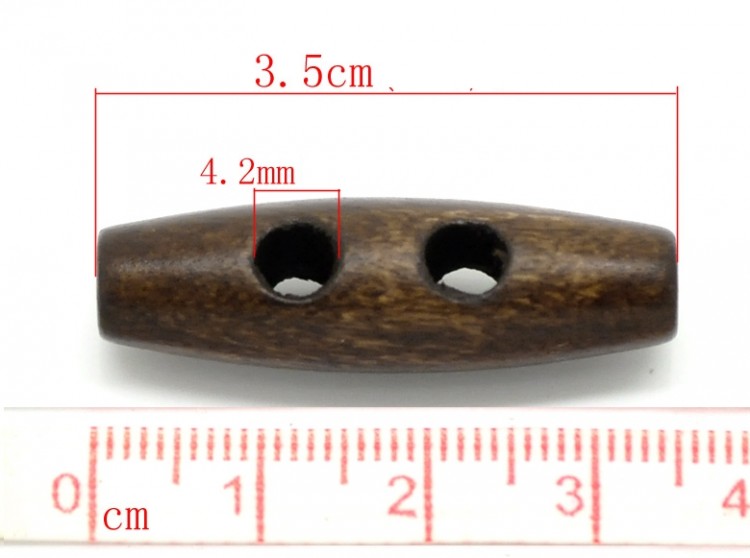 Пуговица деревянная 35х11мм, темно-коричневая, 5 шт