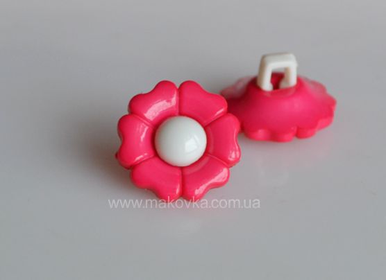 Пуговица Цветок ярко-розовый с белым, 5 шт 