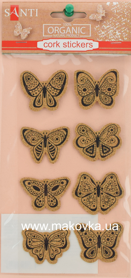Пробковые самоклеющиеся стикеры  Бабочки, 8 шт/уп, Santi 740841