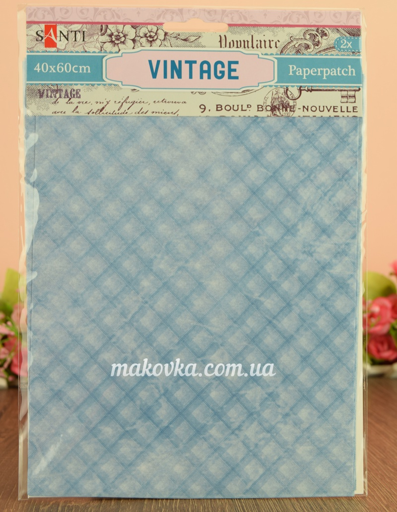 Бумага для декупажа Vintage (голубая с белыми ромбами), 2 листа 40*60 см Santi 952471