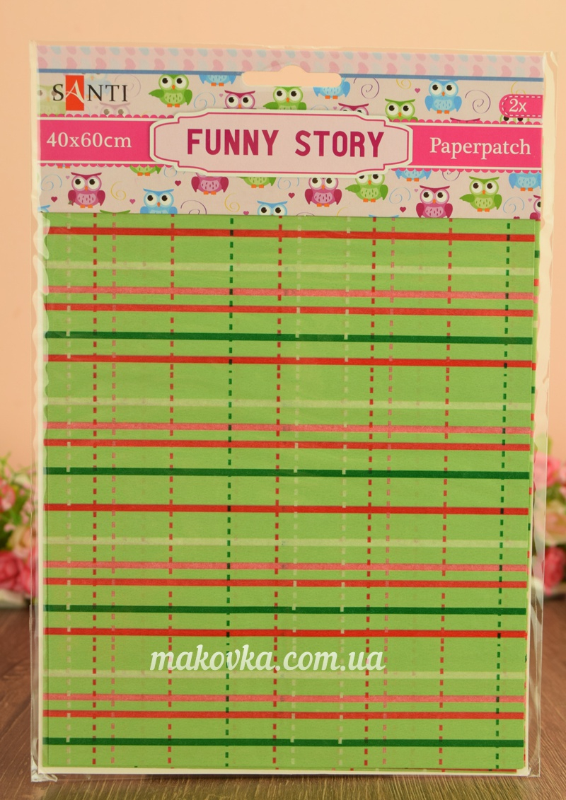 Бумага для декупажа Funny story (салатовая с полосками), 2 листа 40*60 см Santi 952497