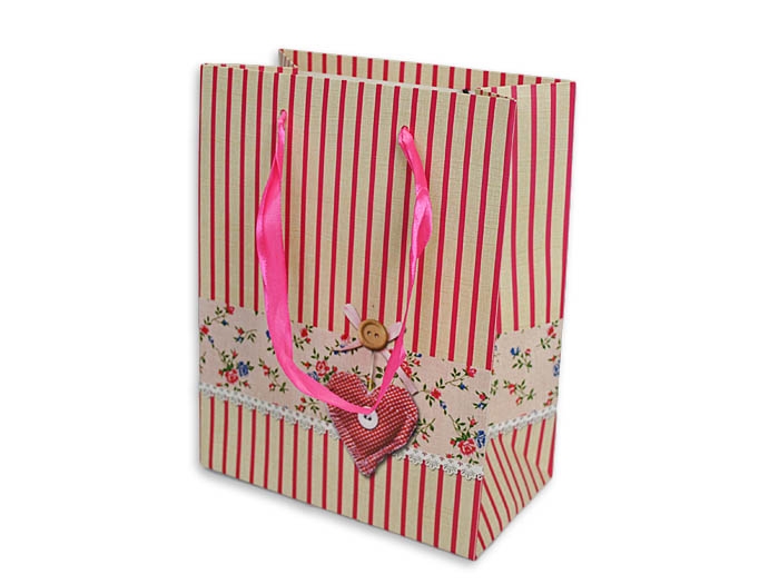 Пакет большой подарочный Полосочки и сердечко, розовый, (290364) 33х27х10 см, Гуливер