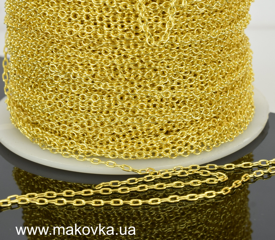 Металлическая цепь Микро №05, золотой цвет, 1,7х2,5х0,4 мм, 1 метр