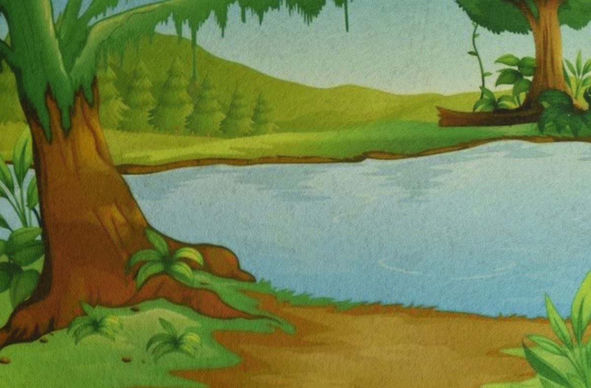 Фетр с рисунком Игровой фон 036 дерево озеро 2мм А4 1 шт