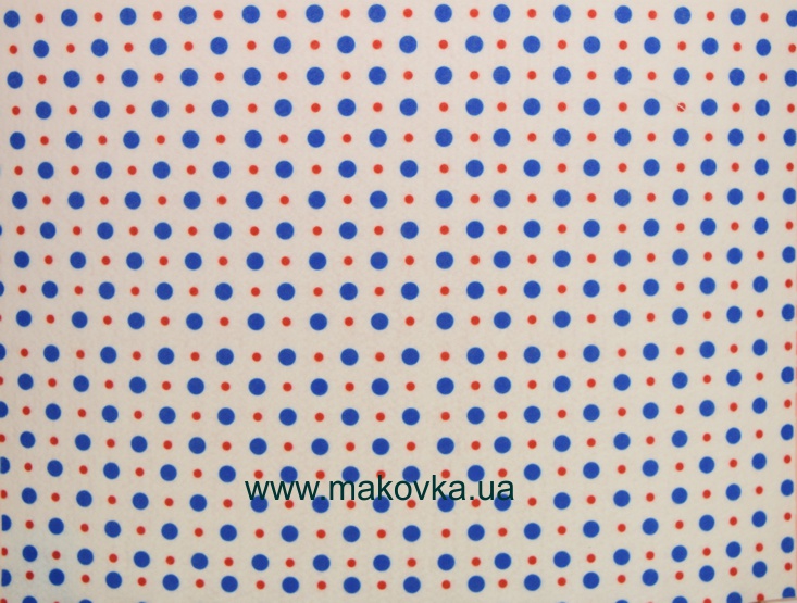 Фетр ПЕ с рисунком КОЛЛЕКЦИЯ №06 Белый с синим и красным горохом, 2 мм ,30х40см