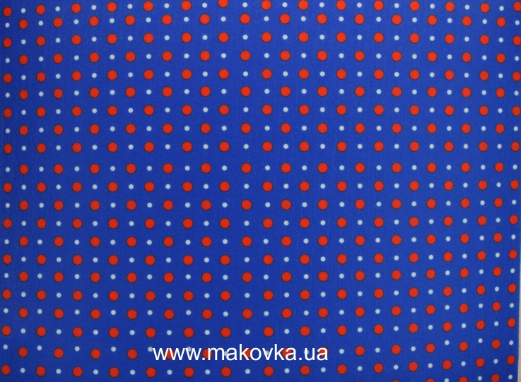 Фетр ПЕ с рисунком КОЛЛЕКЦИЯ №06 Синий с красным и белым горохом, 2 мм ,30х40см