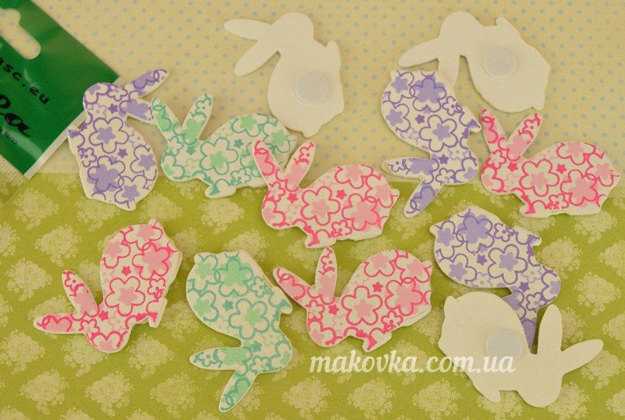 Набор фигурок на липучке Кролики, белые в цветочках, 40х30мм 12шт, 713 Paula
