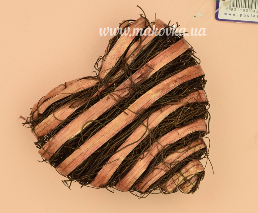 Сердце подвесное из прутиков, коричневое, 15 см, YM10341