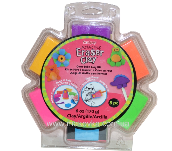 Набор пластики Amazing Eraser, 6 цветов, Sculpey 