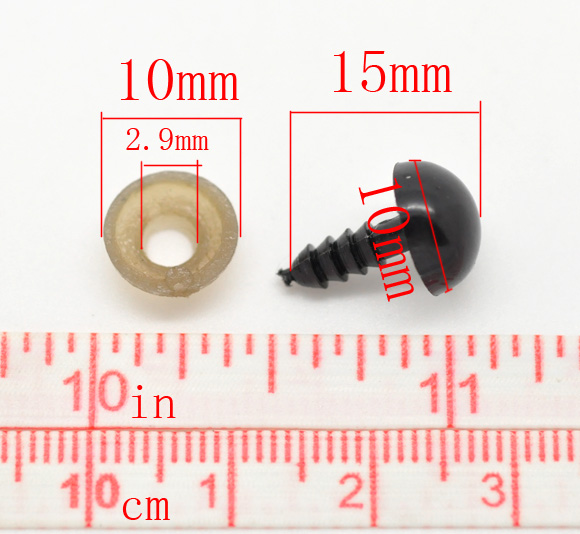 Глазки круглые 10х15 мм (10х4 мм) на ножке, черные, 4 пары