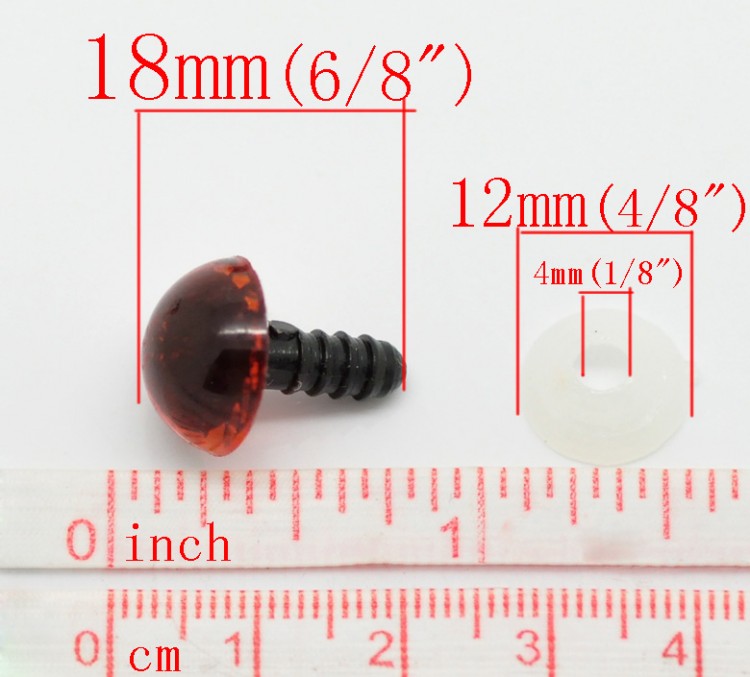 Глазки круглые 15х17 мм (10х4 мм) на ножке, красно-черные, 1 пара