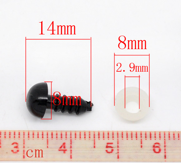 Глазки круглые 8х14 мм (8х3 мм) на ножке, черные, 6 пар