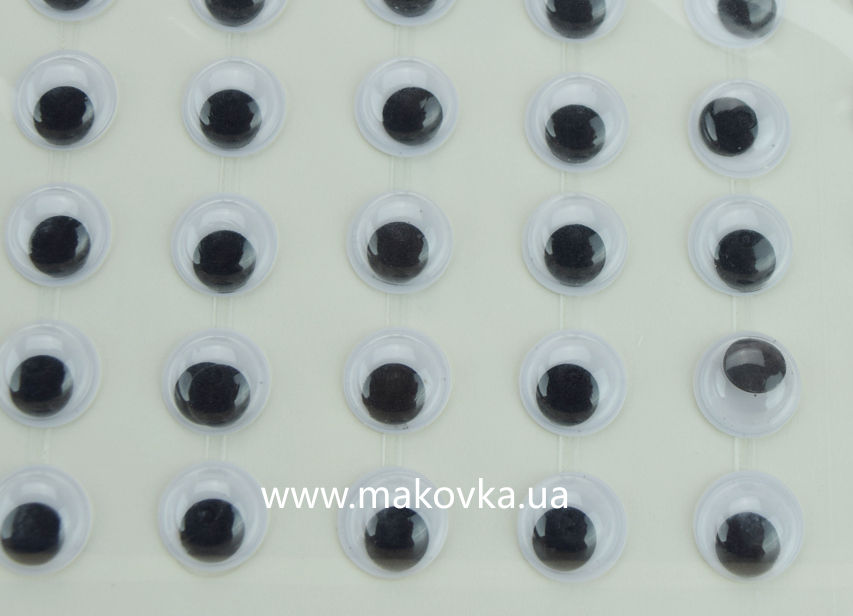 Глазки для игрушек 10 мм, черно-белые, самоклеящиеся 112 шт на планшете