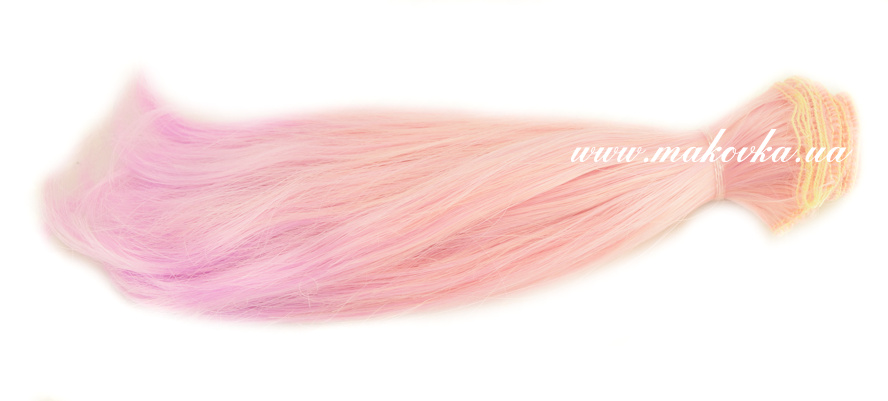 Кукольные волосы ОМБРЕ ПОЛУЗАКРУЧЕННЫЕ розово-сиреневые, длина 15 см / около 1 м,  570891 №3/14