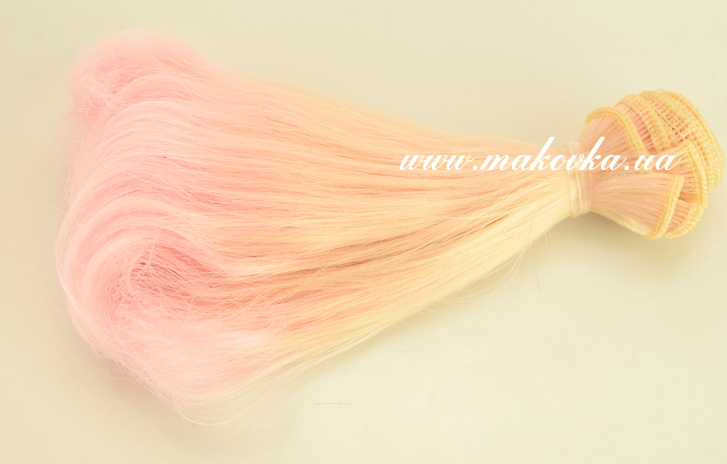 Кукольные волосы ОМБРЕ ПОЛУЗАКРУЧЕННЫЕ персиково-розовые, длина 15 см / около 1 м,  570891 №2/02