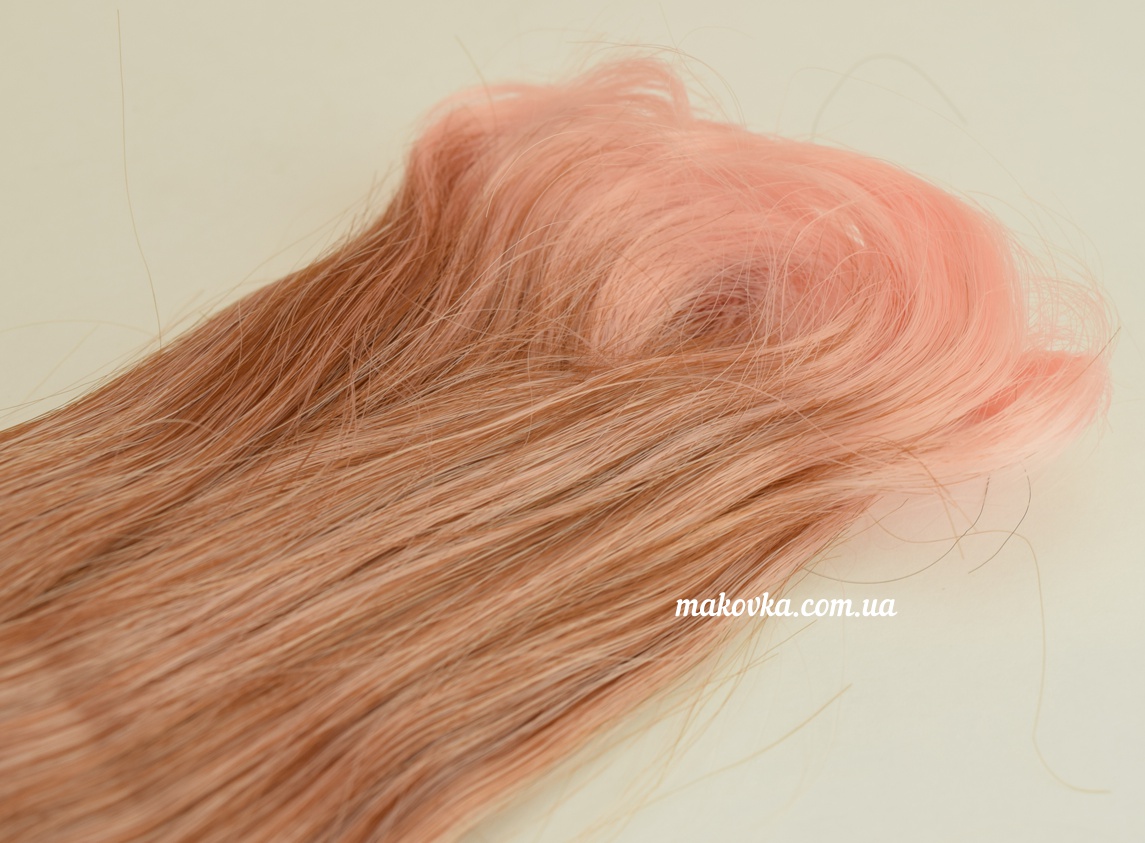 Волосы для куклы ОМБРЕ ПОЛУЗАКРУЧЕННЫЕ каштаново-розовые №11, длина 15 см