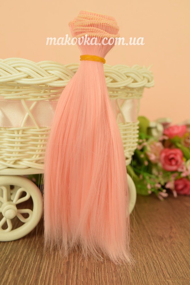 Волосы для куклы ПРЯМЫЕ РОЗОВЫЕ, длина 15 см №3