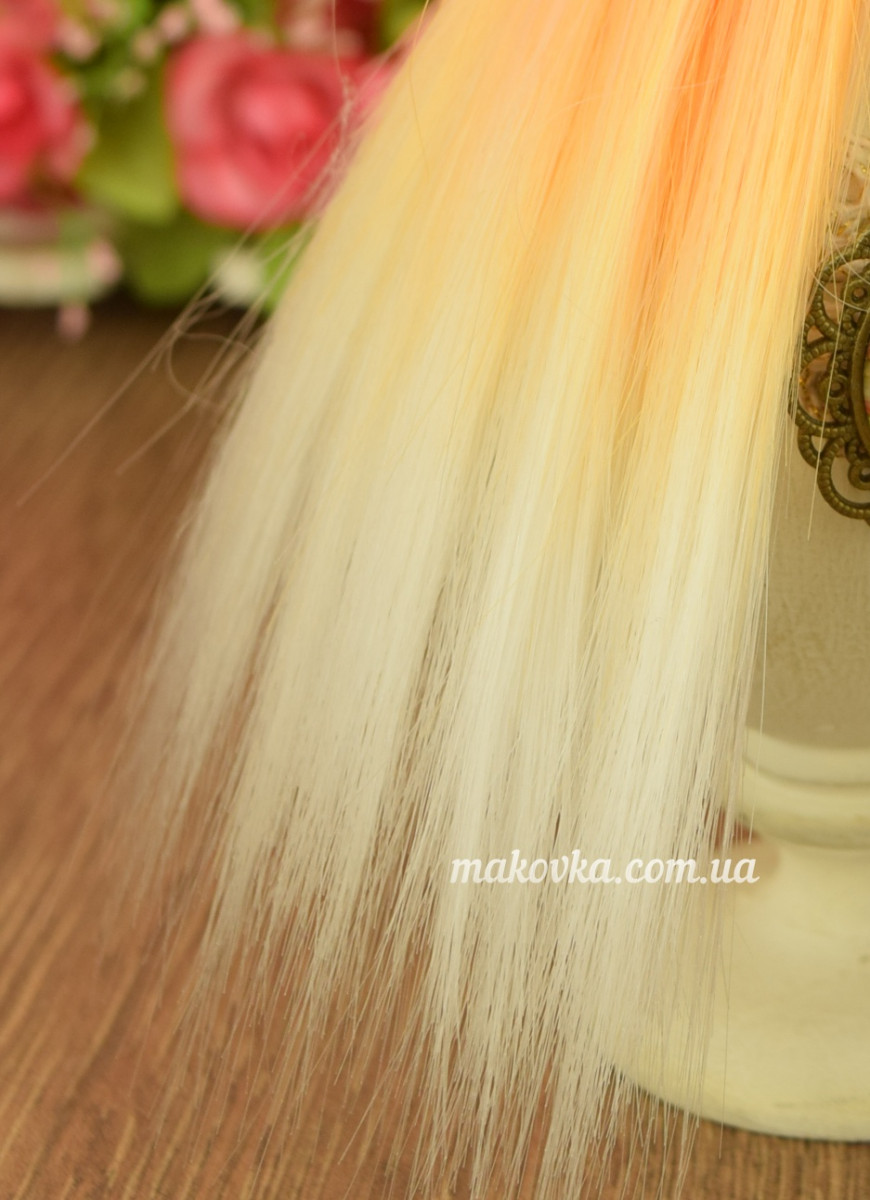 Волосы для куклы ОМБРЕ ПРЯМЫЕ апельсиново-белые, длина 15 см №53