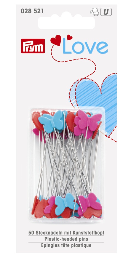 Булавки с пластиковыми головками в виде бабочек и сердечек , Prym Love 028 521