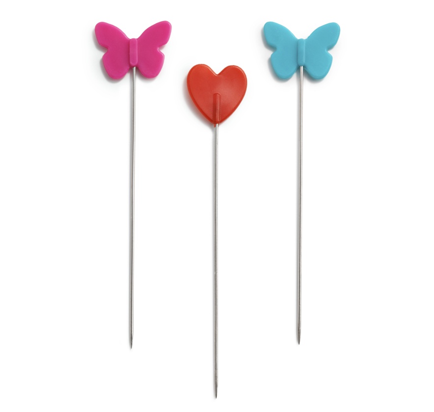 Булавки с пластиковыми головками в виде бабочек и сердечек , Prym Love 028 521