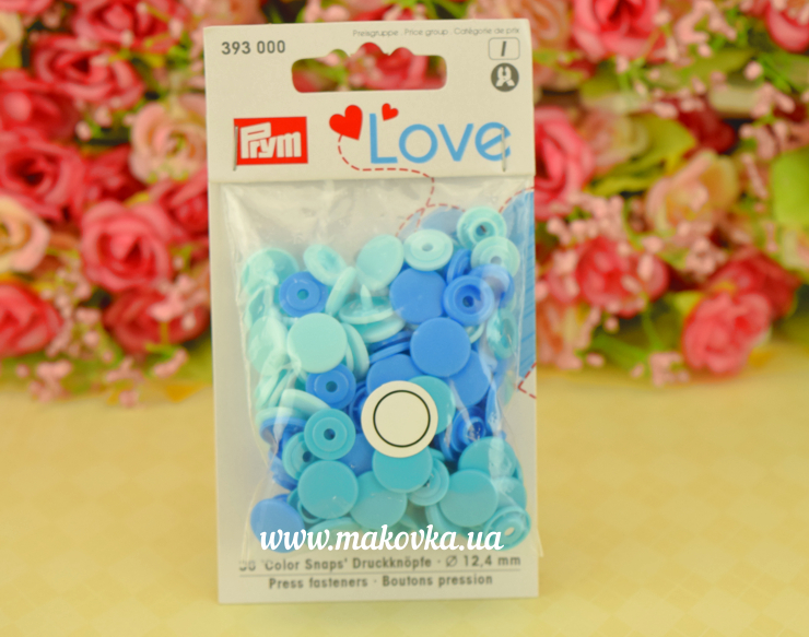 Набор кнопок Color Snaps Prym 393 000 серия LOVE круглые синие, бирюзовые, голубые
