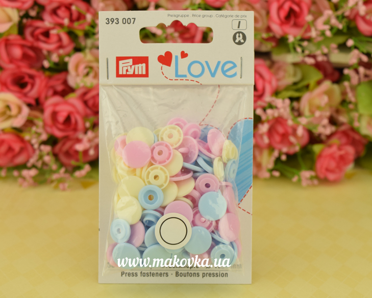 Набор кнопок Color Snaps Prym 393 007 серия LOVE круглые нежно розовые, ванильные, голубые