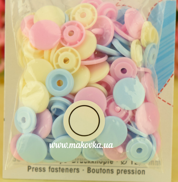 Набор кнопок Color Snaps Prym 393 007 серия LOVE круглые нежно розовые, ванильные, голубые