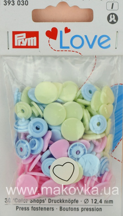 Набор кнопки Набор кнопки Color Snaps Prym 393 030 серия LOVE сердце розовые, салатовые, голубые