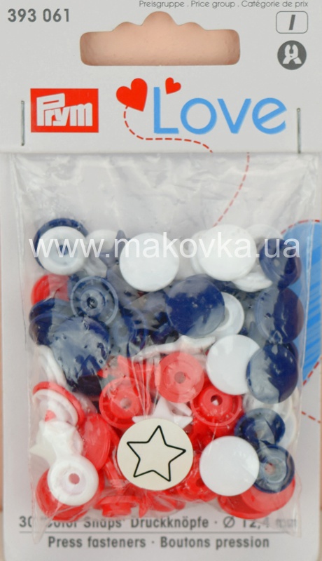 Набор кнопок Color Snaps Prym 393 061 серия LOVE звезда красные, белые, синие