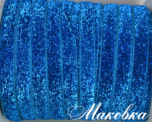Бархатная лента 10 мм, ярко-голубой с люрексом, 1 м