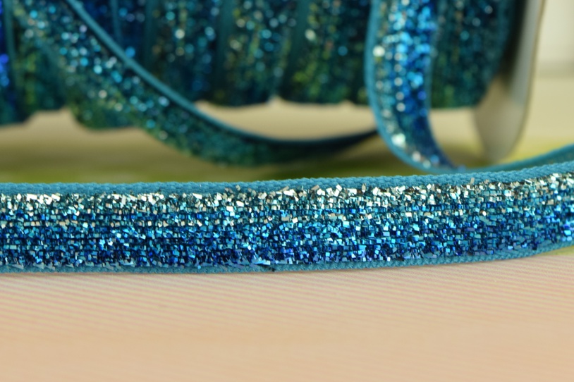 Бархатная лента 10 мм, меланж бирюзово-голубой с люрексом, 1 м