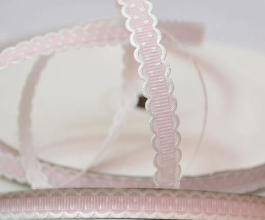 Декоративная репсовая лента №07 Горошек, 10 мм, бледно-розовая 1 м