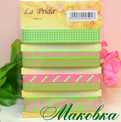 Набор репсовой ленты с рисунком La Prida Салатовый с розовым