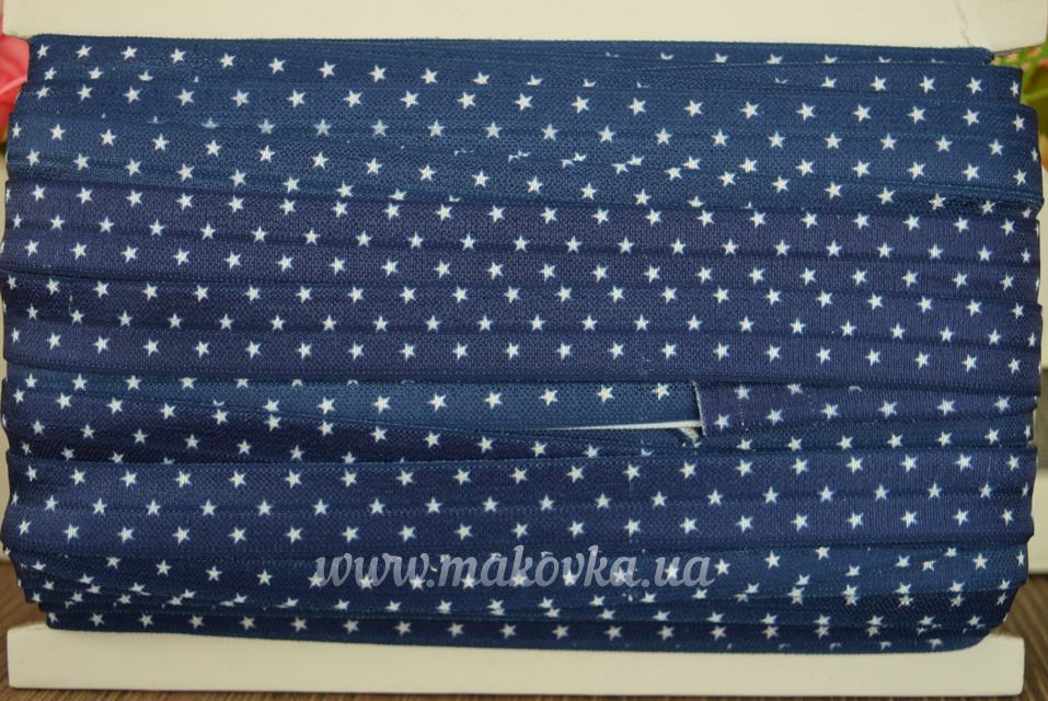 Резинка для повязок Звезды СИНЯЯ с белым, ширина 1,5 см, 1 м